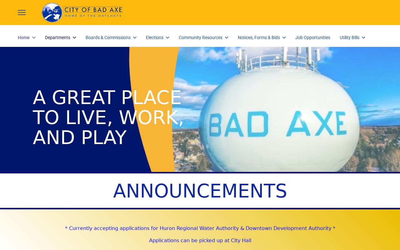 Official City of Bad Axe website used for municipal police record contacts
