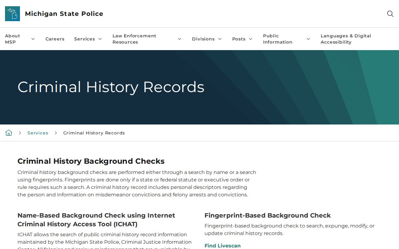Michigan State Police options for a Huron County criminal history check