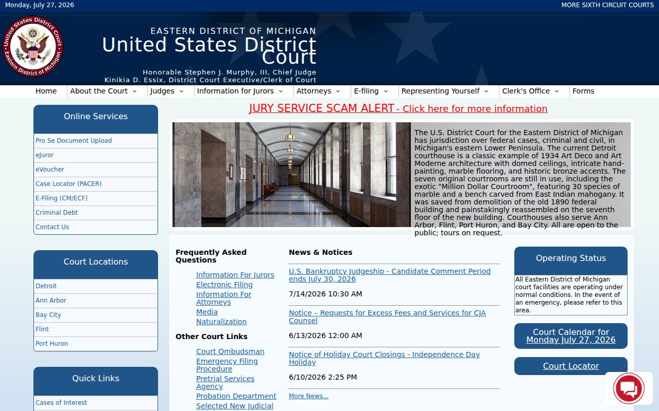 Federal court source for Huron County criminal history research