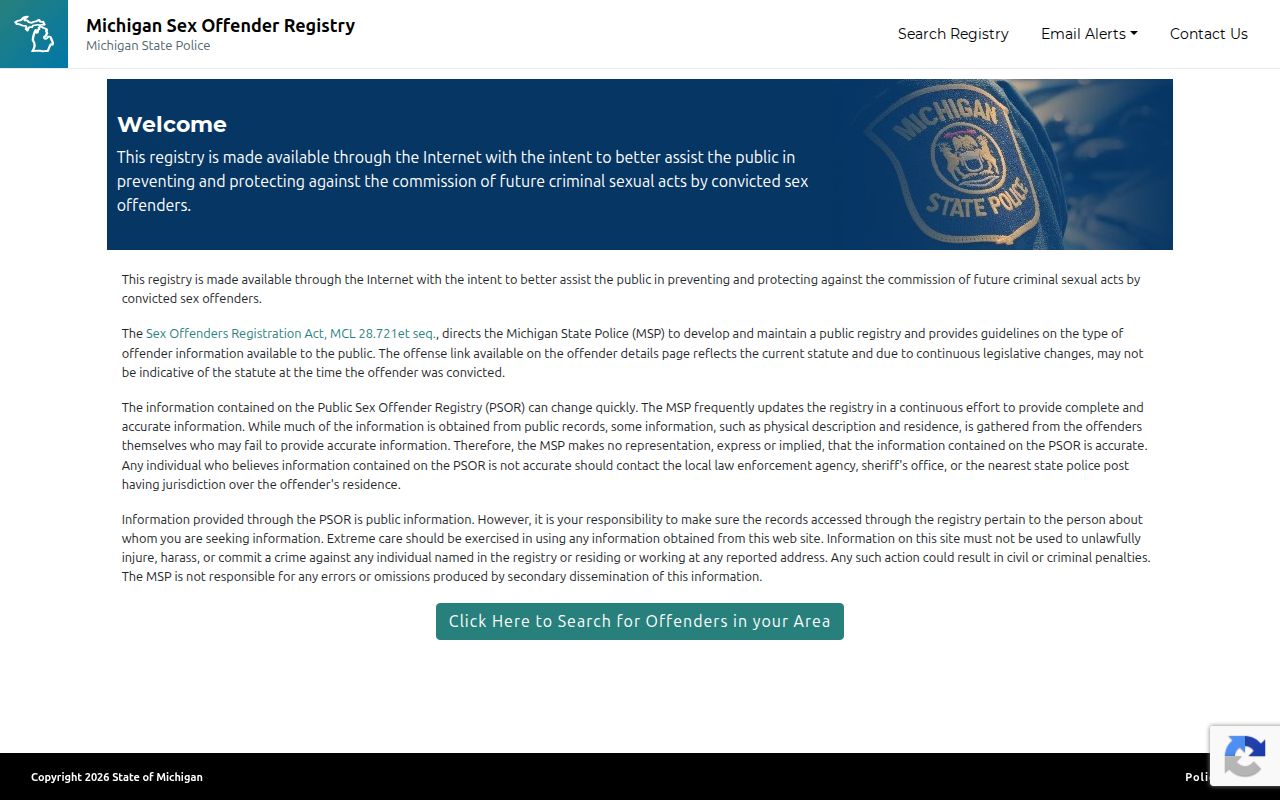 Huron County sex offender lookup controls in Michigan PSOR
